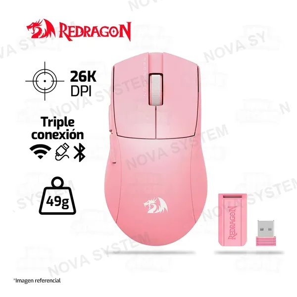 REDRAGON MOUSE REDRAGON K1NG PRO M916 (1K HZ) INALAMBRICO BT USB 26KDPI | ROSADO