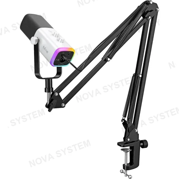 FIFINE SOPORTE DE BRAZO CON MICROFONO FIFINE AM8T DINAMICO RGB | BLANCO