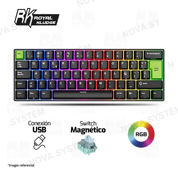 ROYAL KLUDGE TECLADO MAGNETICO ROYAL KLUDGE RK-C61 ALAMBRICO 8KHZ US (SW-MINT MG) ingles | BLACK GREEN