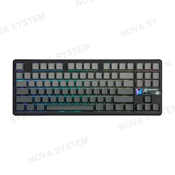 AULA TECLADO MECANICO AULA F87 PRO V2 RGB DONGLE 2.4 BT US (SW-GRAY WOOD) | BLACK DEGRADED