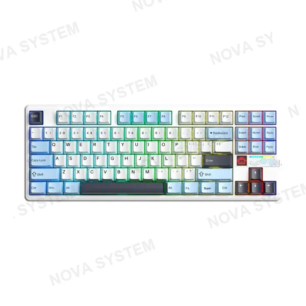 AULA TECLADO MECANICO AULA F87 PRO V2 RGB DONGLE 2.4 BT US (SW-STAR VECTOR) | WHITE BLUE DARK