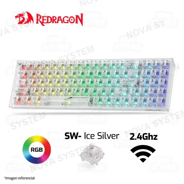 REDRAGON TECLADO MECANICO REDRAGON POLLUX PRO RGB INALAMBRICO BT US 75% (SW-ICE SILVER) | BLANCO TRANSLUCIDO