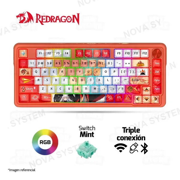 REDRAGON TECLADO MECANICO REDRAGON UCAL PRO RGB K673AK INALAMBRICO BT US (SW-HI-FI) | ANIME ROJO/BLANCO