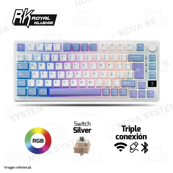 ROYAL KLUDGE TECLADO MECANICO ROYAL KLUDGE RK-M75 INALAMBRICO 2.4 BT (SW-K SILVER) | OCEAN BLUE