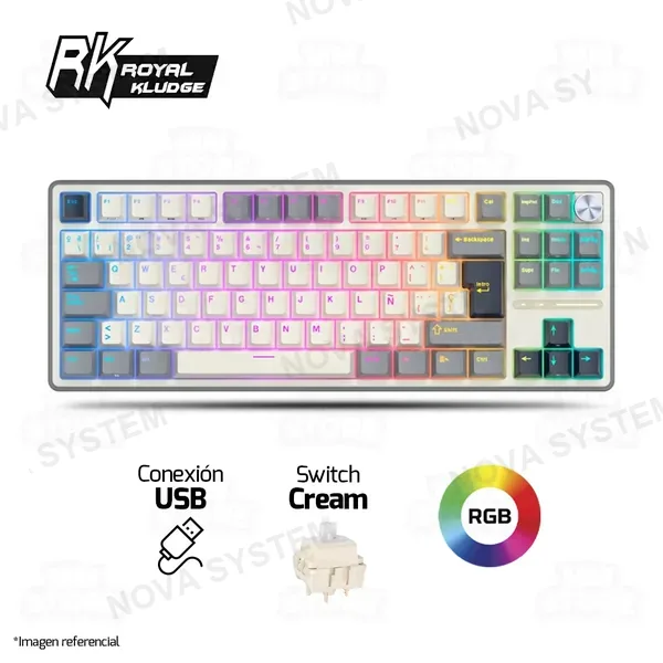 ROYAL KLUDGE TECLADO MECANICO ROYAL KLUDGE RK-R87PRO ALAMBRICO (SW-CREAMY) | HALF GREY