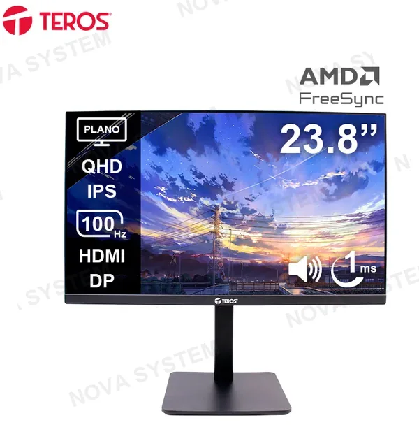TEROS TEROS TE-2416CS · Monitor plano TEROS TE-2416CS, 23.8" QHD IPS, 100Hz, 1ms, HDMI, DP, Cámara, Micrófono
