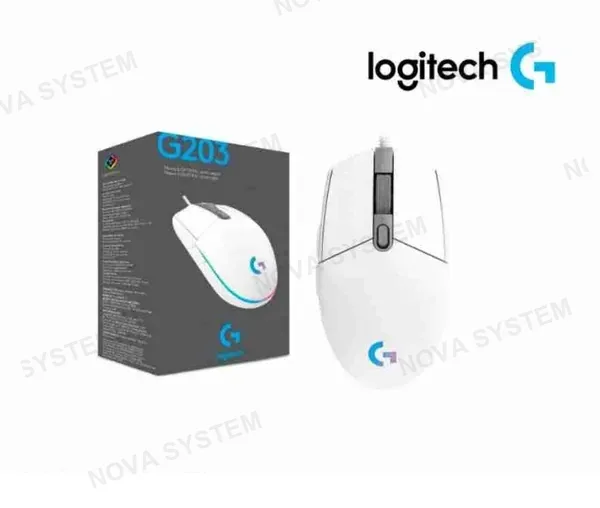 LOGITECH MOUSE GAMER LOGITECH G203 RGB (WHITE) LIGHTSYNC, 8000 DPI, 6 BOTONES, 1000 HZ.(910-005790)
