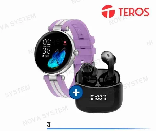 COMBO COMBO RELOJ + AURICULAR TE8088 & TE8074N SMART WATCH PUPURA Y AUDIONO NEGRO