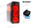 CASE CASE GAMER GAMEMAX KINGLIGHT ROJO + ( FUENTE 550W), NEGRO 3X15 LED ROJO
