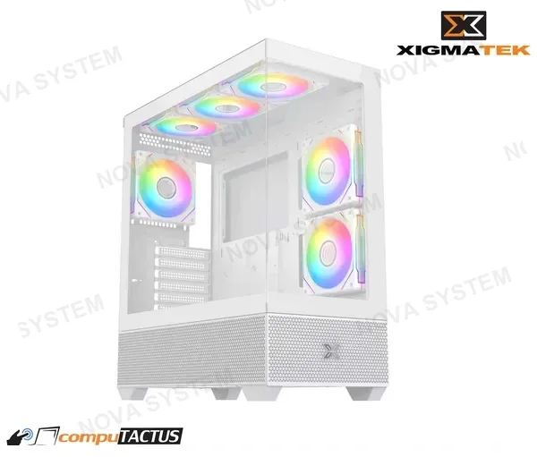 XIGMATEK CASE XIGMATEK, ALPHARD ARTIC, (WH) EATX. PANEL FRONTAL Y LATERAL VIDRIO TEMPLADO, 6 VENTILADORES ARGB 12CM G20A, CONTROLADOR ARGB, 1USB 3.0, 2USB 2.0