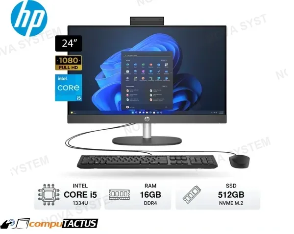 HP AIO HP 240 G10, 23.8" LCD LED FHD, CORE I5-1235U 1.30/4.40GHZ, 16GB DDR4, SSD 512GB