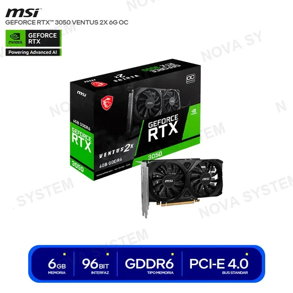 MSI TARJETA DE VIDEO MOD RTX 3050 OC MSI VENTUS 6GB NVIDIA DDR6 96 BITS 2 VENTILADORES