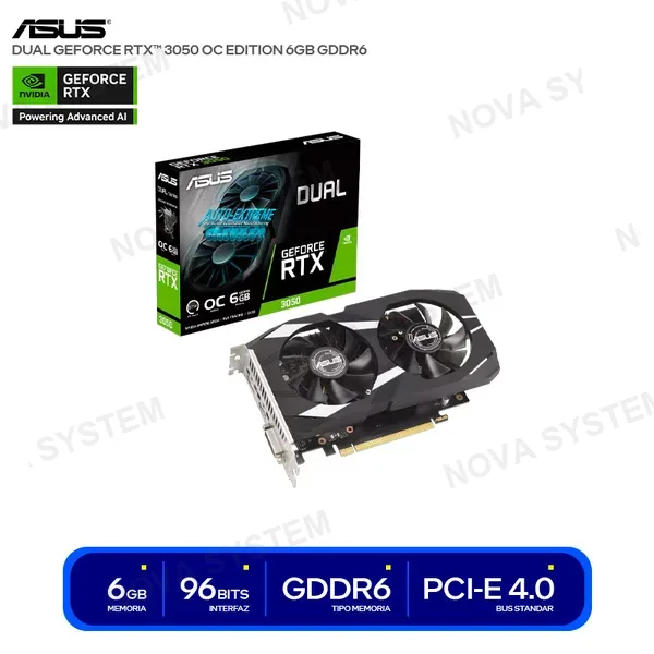 ASUS TARJETA DE VIDEO MOD RTX 3050 OC EDITION ASUS 6GB NVIDIA DDR6 96 BITS 2 VENTILADORES