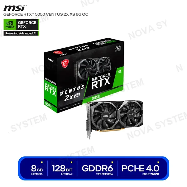 MSI TARJETA DE VIDEO MOD RTX 3050 OC MSI VENTUS 8GB NVIDIA DDR6 96 BITS 2 VENTILADORES