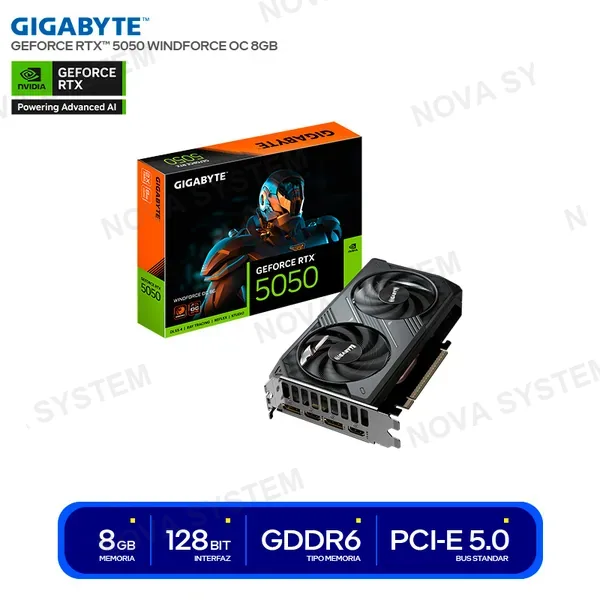 GIGABYTE TARJETA DE VIDEO MOD RTX 5050 OC 8GB GIGABYTE WINDFORCE 2 FAN DDR6 2602 MHZ 128 BIPS 20GBPS