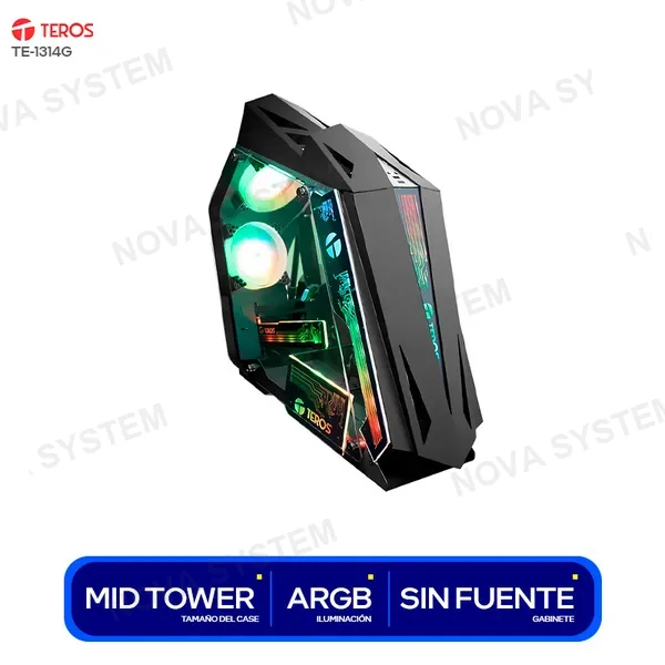 TEROS CASE ATX TEROS MOD 1314G GAMING LUCES LED SIN FUENTE