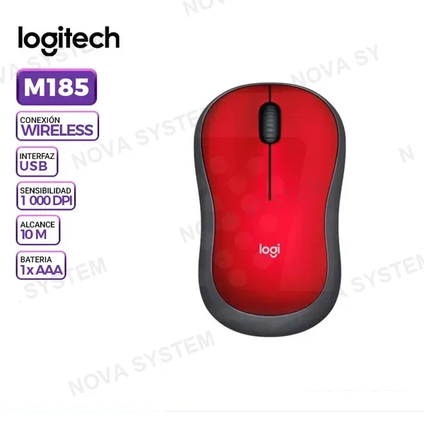 LOGITECH MOUSE LOGITECH M185 WIRELESS RED -NEGRO