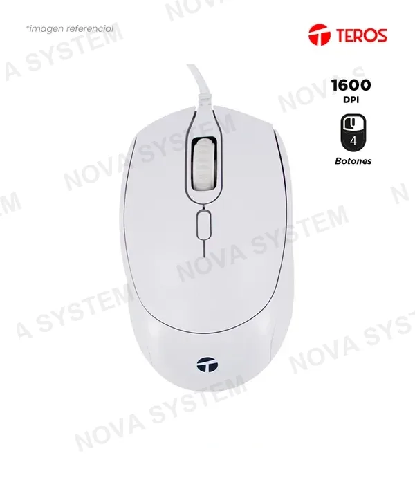 TEROS alate) = Mouse alambrico 6ptico TEROS TE-1225S, 800/1200/1600 DPI, USB, 4 botones, color blanco.