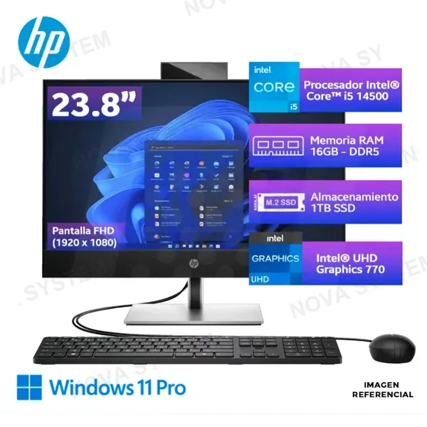 HP All in One HP ProOne 440 G9, Intel Core i5-14500U, DDR5 16GB, SSD 1TB, 23.8" IPS, Windows 11 Pro
