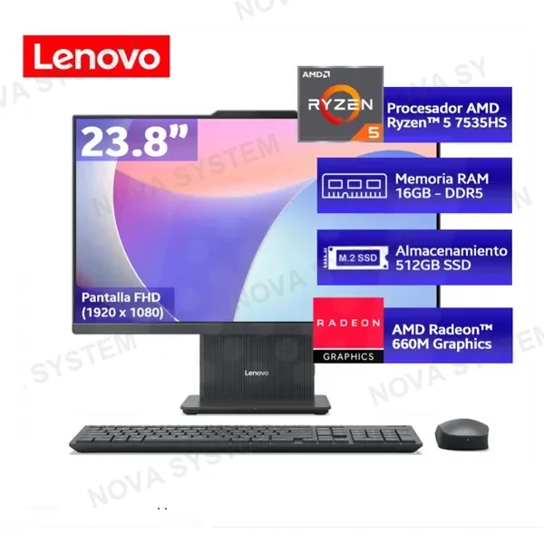 LENOVO Lenovo IdeaCentre AIO Gen 9 24ARR9, Amd Ryzen 5 7535HS, 16GB DDR5, SSD 512GB, 23.8" FHD