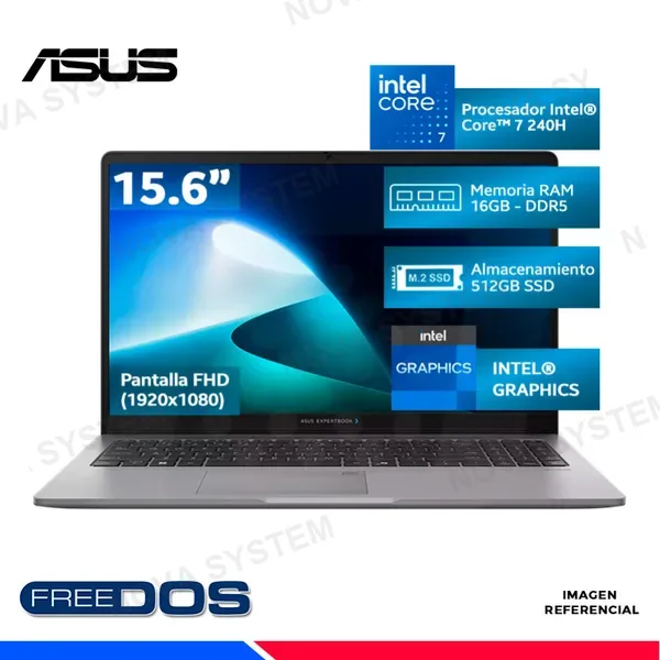 ASUS Laptop Asus ExpertBook P1503CVA-S72120, Intel Core 7 240H, 16GB DDR5, SSD 512GB, 15.6" FHD