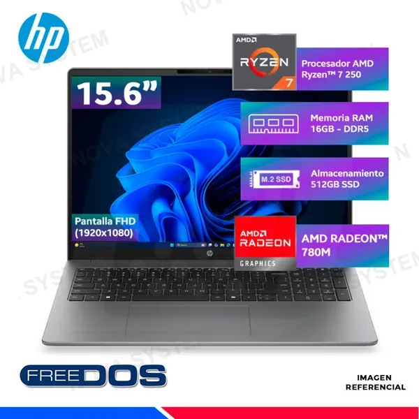 HP LAPTOP HP 200 G2a 16, Amd Ryzen 7 250, 16GB DDR5, SSD 512GB, 15.6" FHD