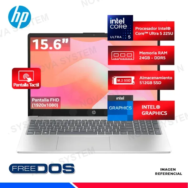 HP LAPTOP HP 15-fd2369la, Intel Core Ultra 5 225U, 24GB DDR5, SSD 512GB, 15.6" FHD TOUCH