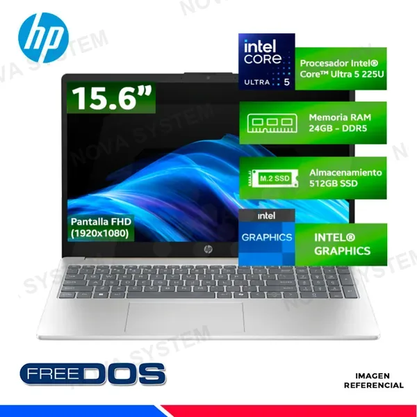 HP LAPTOP HP 15-fd2362la, Intel Core Ultra 5 225U, 24GB DDR5, SSD 512GB, 15.6" FHD