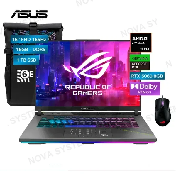 ASUS Laptop Asus Rog Strix G614PM-RV127W, Amd Ryzen 9-8940HX, 16GB DDR5, SSD 1TB, RTX 5060 8GB, 16" FHD