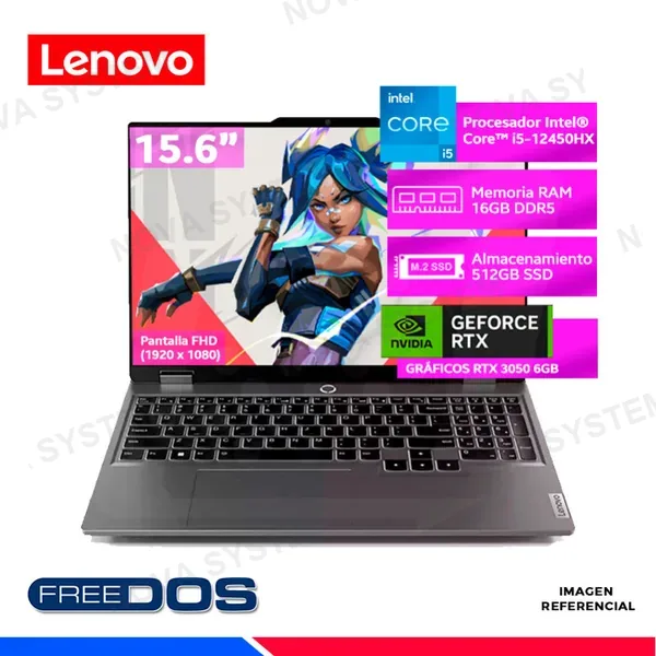 LENOVO LAPTOP LENOVO LOQ 15IAX9, Intel Core i5-12450HX, 16GB DDR5, SSD 512GB, RTX 3050, 15.6" FHD