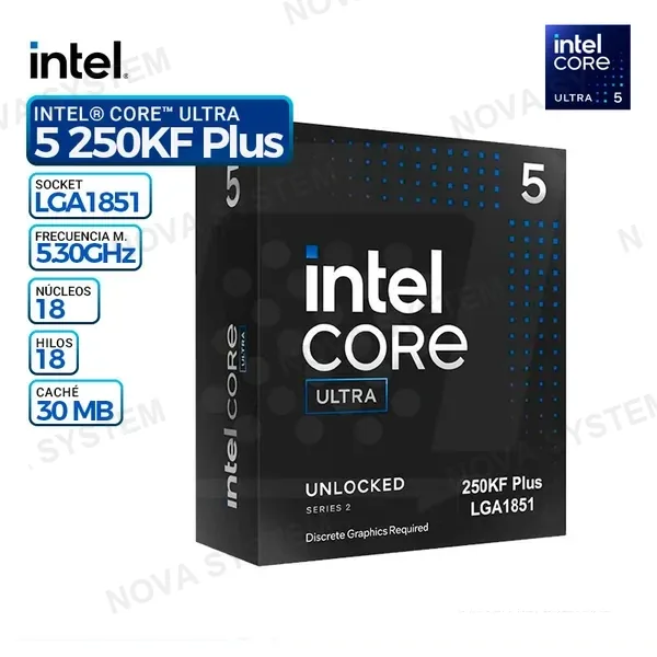 INTEL PROCESADOR INTEL CORE ULTRA 5 250KF PLUS Cache 30 MB, Hasta 5.3 Ghz