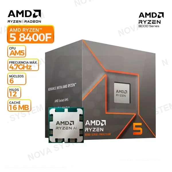 AMD PROCESADOR AMD RYZEN 5 8400F, Cache 16 MB, Hasta 4.7 Ghz, AM5