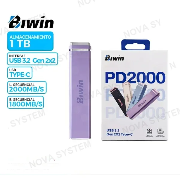 BIWIN SSD EXTERNO BIWIN PD2000 1TB, PURPLE, USB 3.2 Gen 2x2 Tipo-C