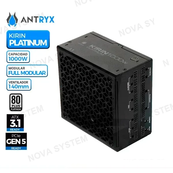 ANTRYX FUENTE DE PODER ANTRYX KIRIN 1000W, 80 Plus Platinum, Modular, ATX3.1, PCIE 5.0