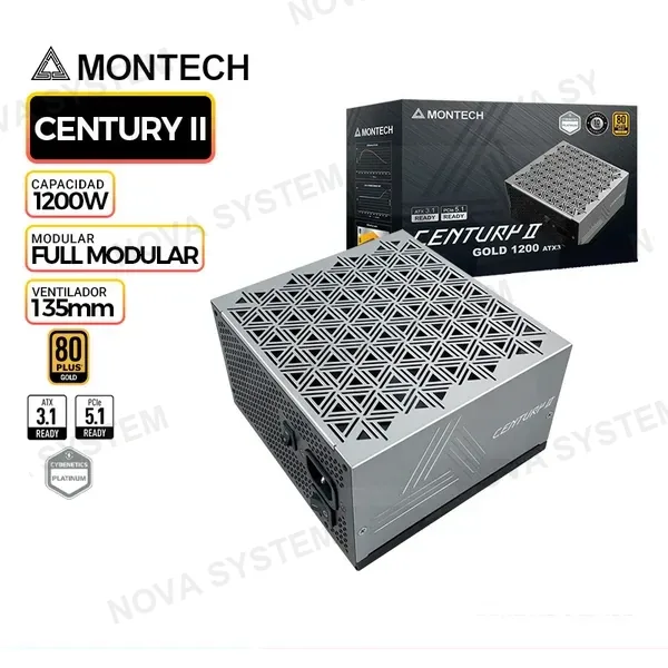 MONTECH FUENTE DE PODER MONTECH CENTURY II 1200W, 80 PLUS GOLD FULL MODULAR,1200W