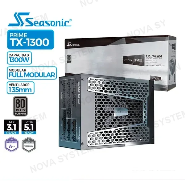 SEASONIC FUENTE DE PODER SEASONIC PRIME TX-1300, 80 PLUS TITANIUM FULL MODULAR, 1300W