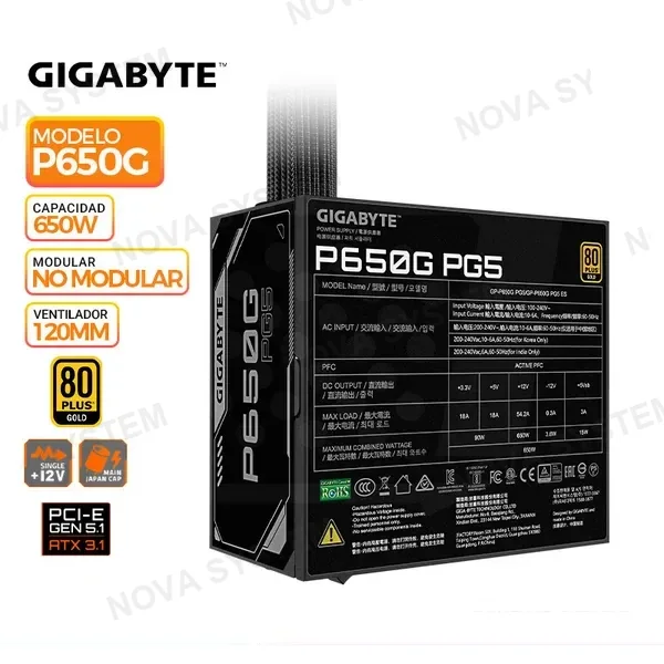 GIGABYTE FUENTE DE PODER GIGABYTE P650G PG5, 80 PLUS GOLD, 650W