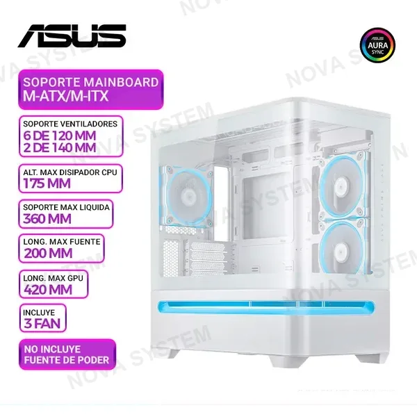 ASUS CASE ASUS PRIME AP202 WHITE, 3 FAN ARGB, V/TEMPLADO