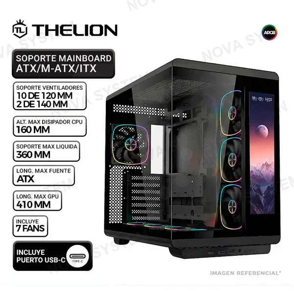 THELION CASE THELION IM600-12 BK, PANTALLA 12", USB Tipo-C, 7 Fan ARGB, V/Templado