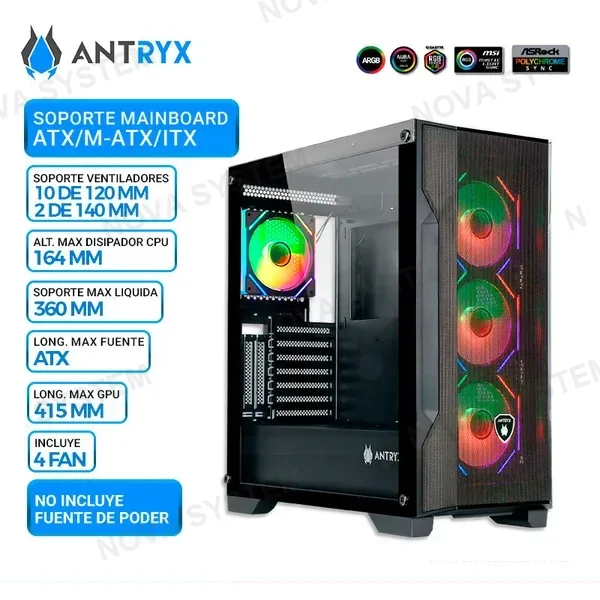 ANTRYX CASE ANTRY FX 710U, FAN x4 ARGB, USB Tipo C, V/Templado