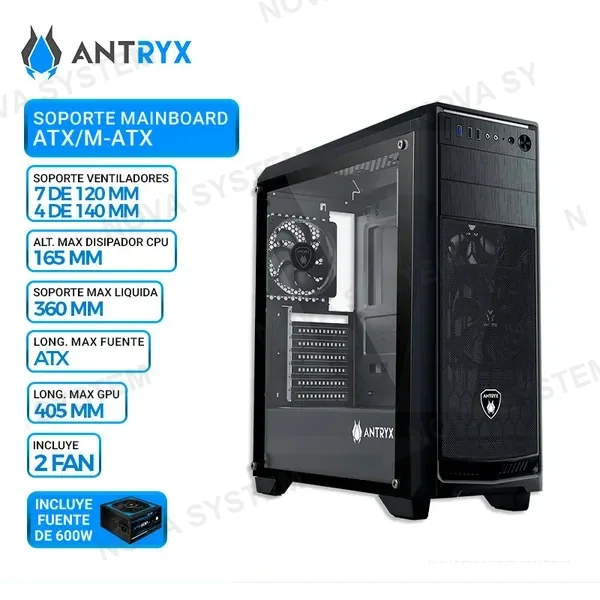 ANTRYX CASE ANTRYX RX-380 PERFORMANCE FAN x2, F/600W, V/TEMPLADO