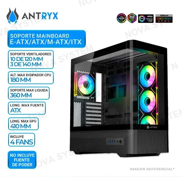 ANTRYX CASE ANTRYX FX 830 BLACK, FAN x4 ARGB, USB TIPO-C, V/TEMPLADO