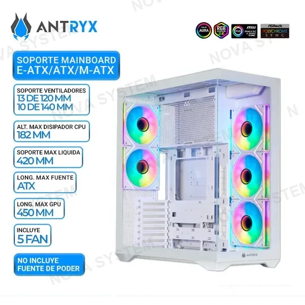 ANTRYX CASE ANTRYX FX 970 PRO, 5 COOLER ARGB, USB TIPO-C, 2 V/TEMPLADO