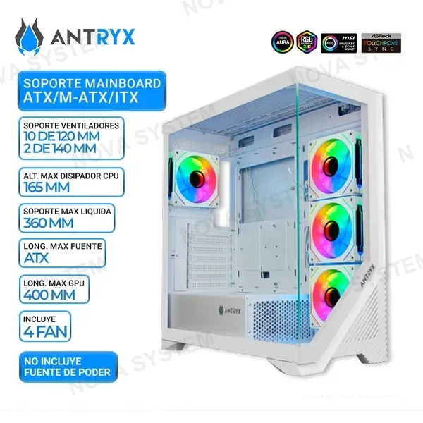 ANTRYX CASE ANTRYX FX-650 WHITE, FAN x4 ARGB, V/TEMPLADO