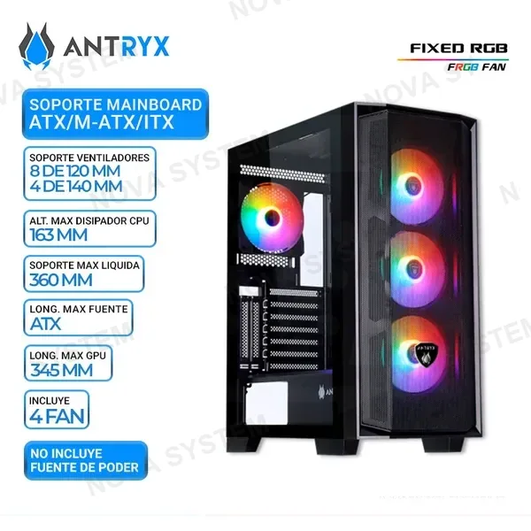 ANTRYX CASE ANTRYX RX-270 BLACK, FIXED RGB, FAN x4, V/TEMPLADO