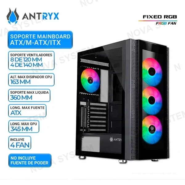 ANTRYX CASE ANTRYX RX-260 BLACK, FIXED RGB, FAN x4, V/TEMPLADO