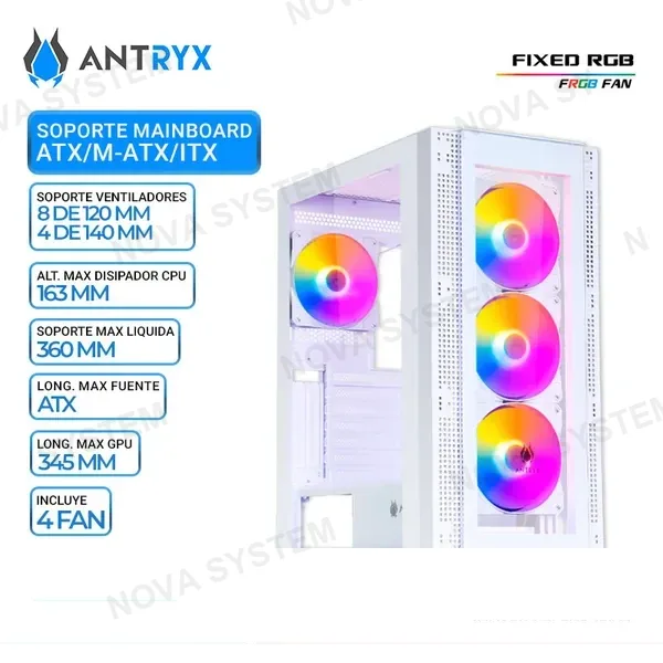 ANTRYX CASE ANTRYX RX-260 WHITE, FIXED RGB, FAN x4, V/TEMPLADO