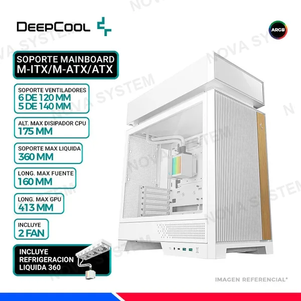 DEEPCOOL CASE DEEPCOOL CL6600 WH, INCLUYE REFRIGERACION LIQUIDA 360, V/TEMPLADO