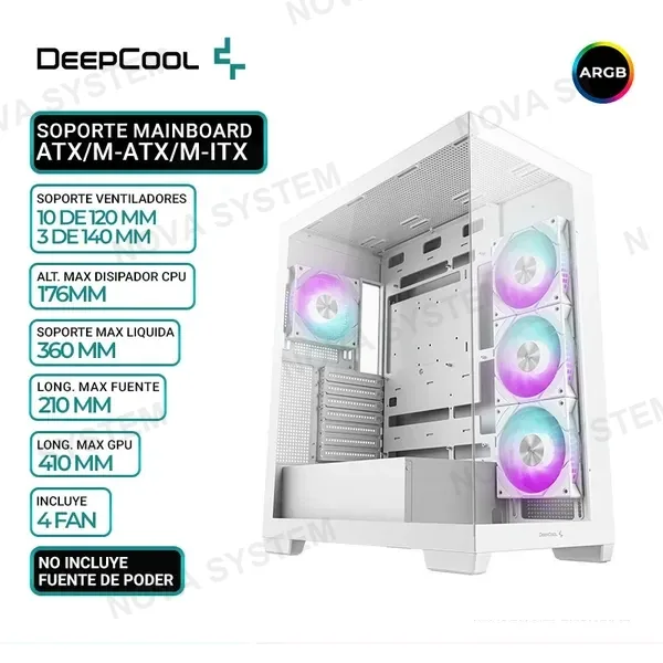 DEEPCOOL CASE DEEPCOOL CG580 4F WH, 4 FAN ARGB, V/TEMPLADO