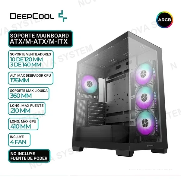 DEEPCOOL CASE DEEPCOOL CG580 4F BK, 4 FAN ARGB, V/TEMPLADO